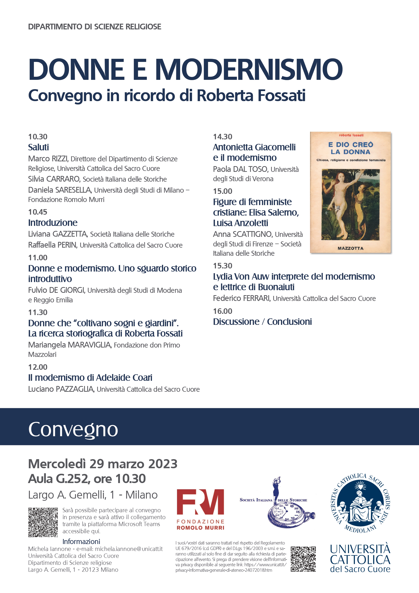 Donne e Modernismo – Convegno in ricordo di Roberta Fossati